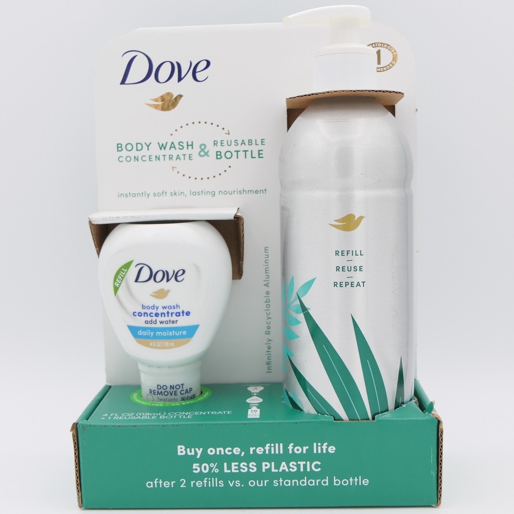 Dove Daily Moisture - Body Wash‎ Concentrate Refill & Reusable Aluminum Bottle